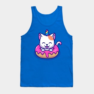 Cute Unicorn Cat With Doughnut Cartoon Tank Top